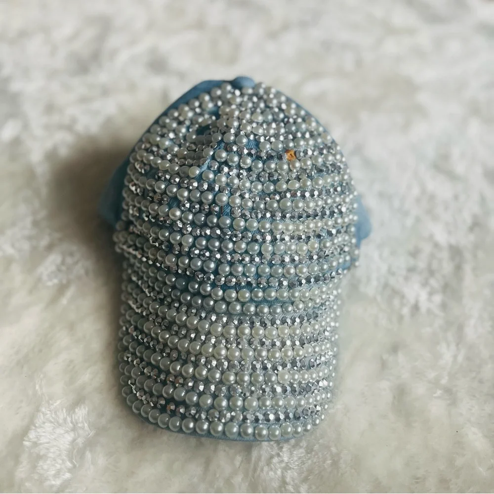 Y2K Blue Rhinestone Baseball Hat - Picture 4 of 10